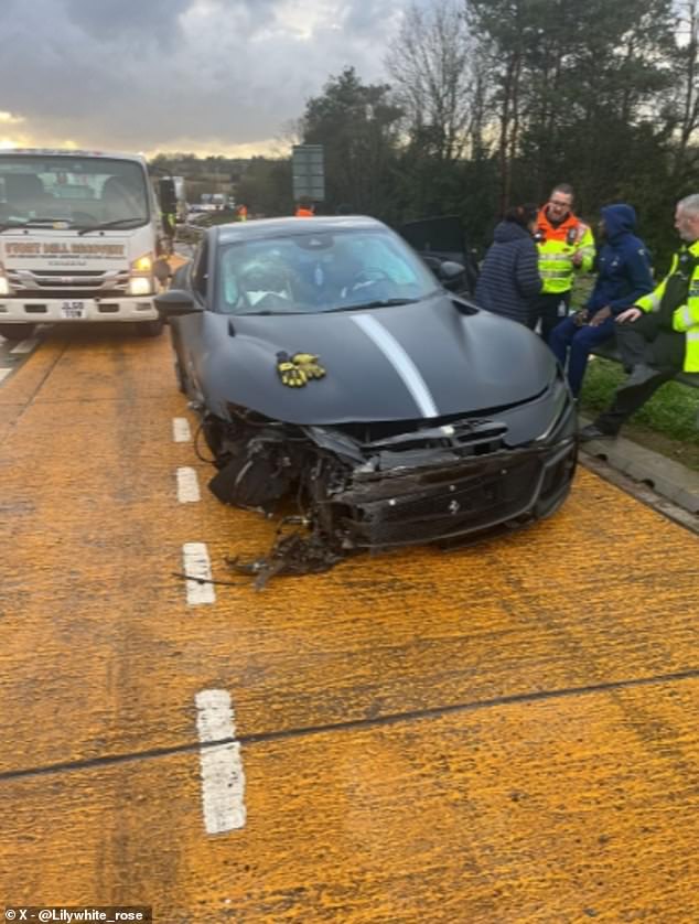 Tottenham star Randal Kolo Muani involved in car crash after his Ferrari  tyre blew out (Photos)
